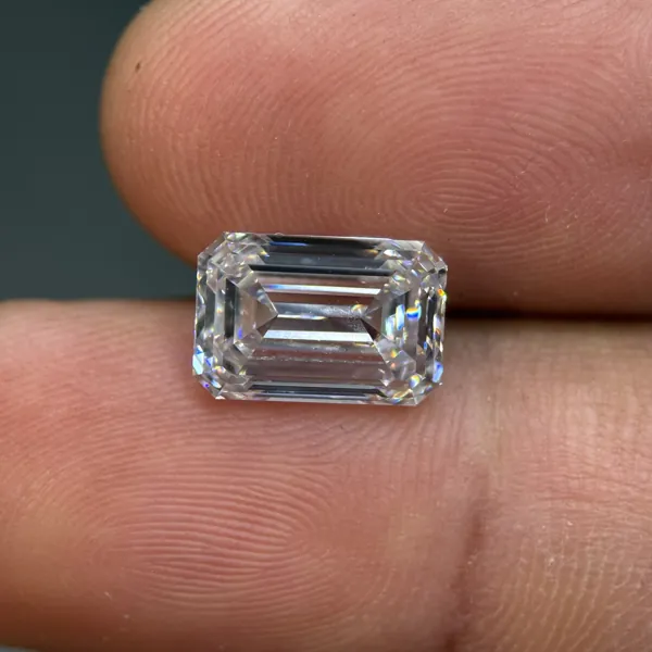 Emerald cut, in hand lab grown diamond, real photo