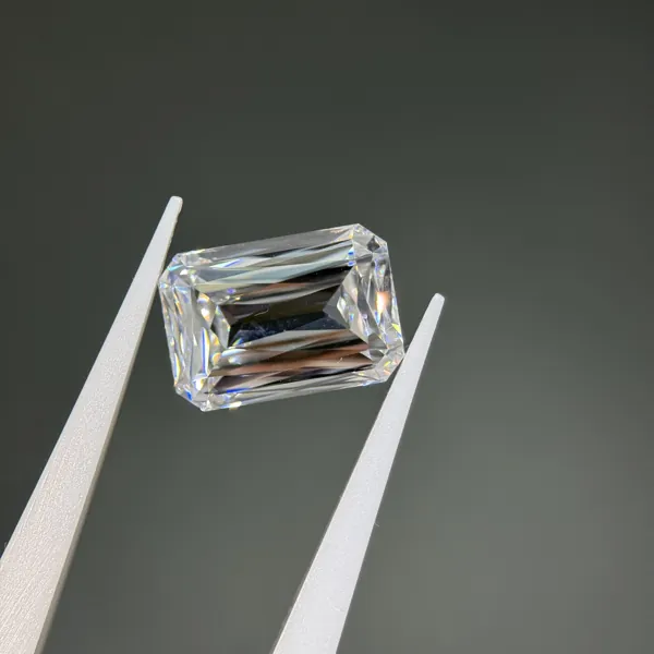 Emerald step cut lab grown diamond, real photo