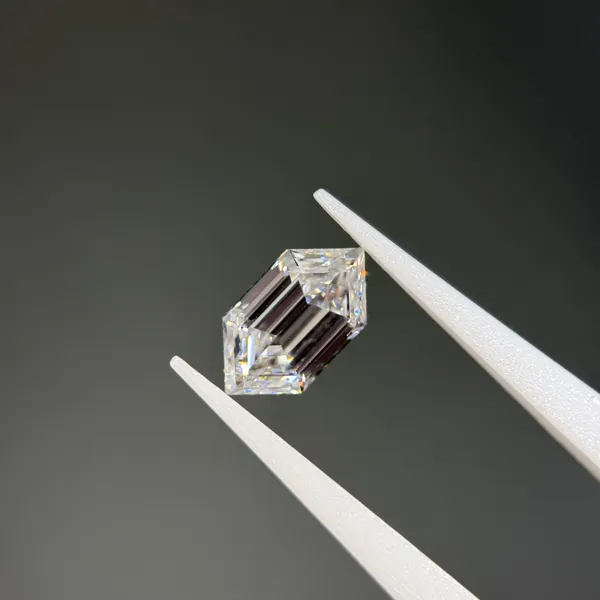 Hexagonal step cut lab grown diamond, real photo